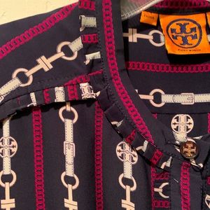 Tory Burch silk equestrian pattern blouse Size 10 EUC